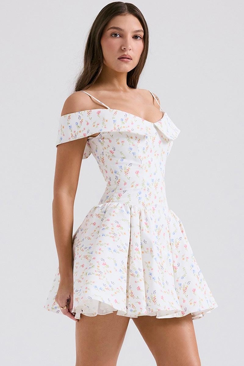 Gardenia Floral Print Mini Dress | Jewelclues