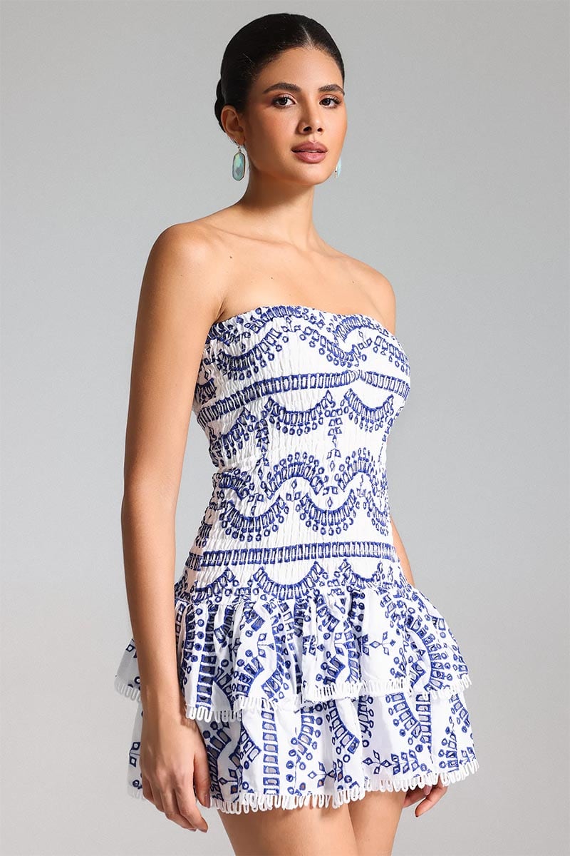 Getaway Fun Eyelet Strapless Mini Dress | Jewelclues #color_blue