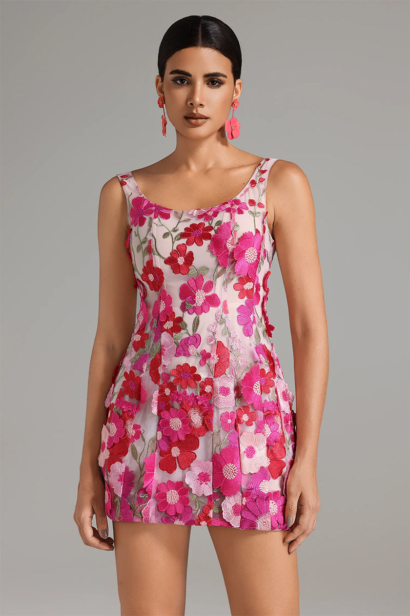 Jasmine 3D Floral Embroidered Mini Dress | Jewelclues