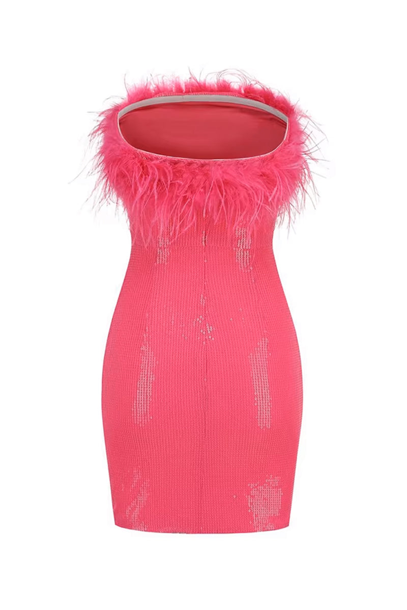 Kate Hot Pink Sequin Strapless Mini Dress | Jewelclues