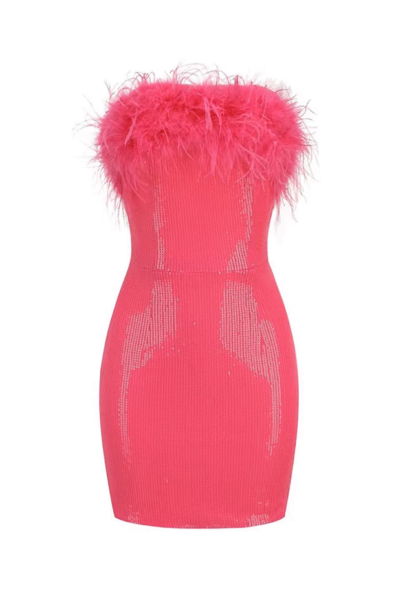 Kate Hot Pink Sequin Strapless Mini Dress | Jewelclues