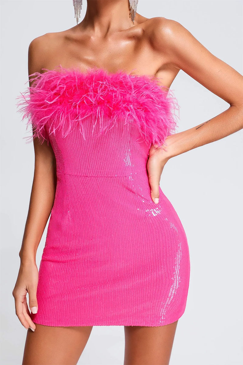 Kate Hot Pink Sequin Strapless Mini Dress | Jewelclues