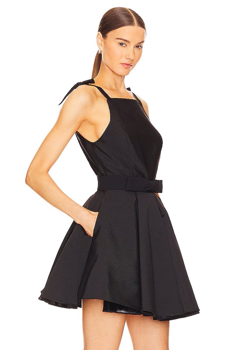 Kayce Tie-Shoulder Black Mini Dress | Jewelclues