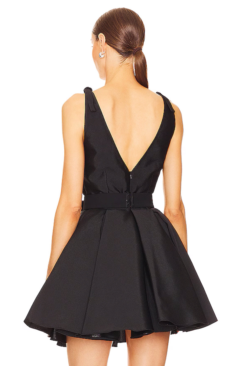 Kayce Tie-Shoulder Black Mini Dress | Jewelclues