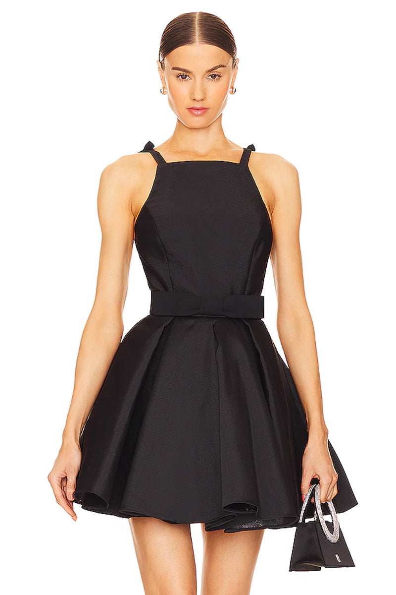 Kayce Tie-Shoulder Black Mini Dress | Jewelclues