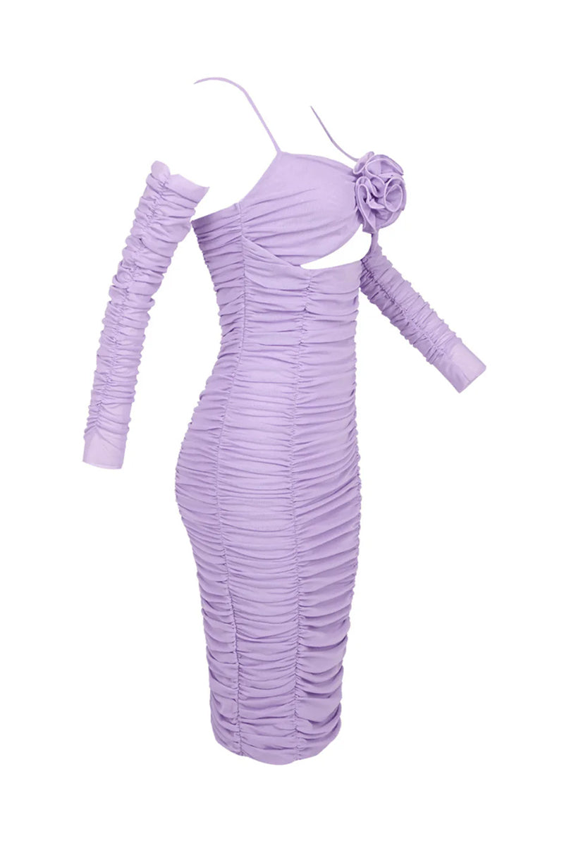 Leslie Ruched Lavender Midi Dress | Jewelclues