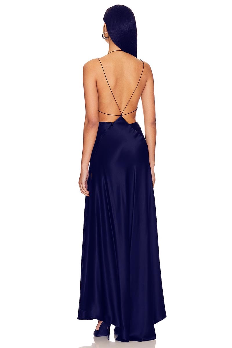 Leslie Satin Strappy Maxi Dress | Jewelclues #color_navy