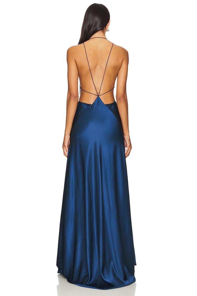 Leslie Satin Strappy Maxi Dress | Jewelclues #color_blue