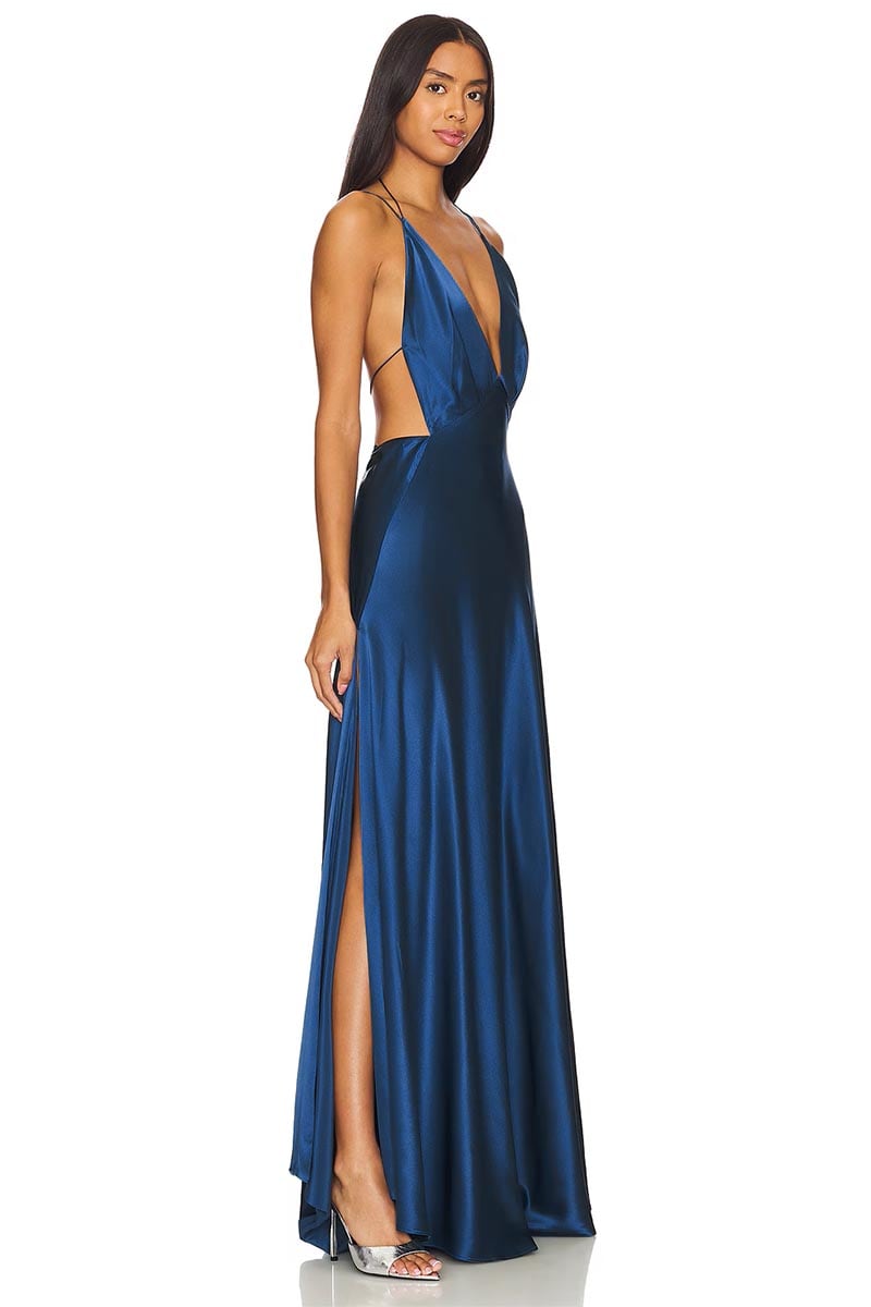 Leslie Satin Strappy Maxi Dress | Jewelclues #color_blue