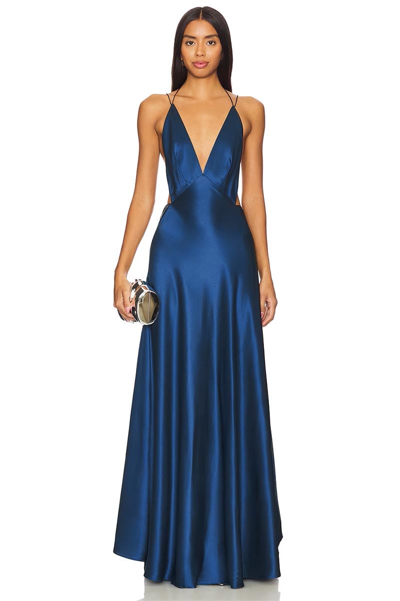 Leslie Satin Strappy Maxi Dress | Jewelclues #color_blue