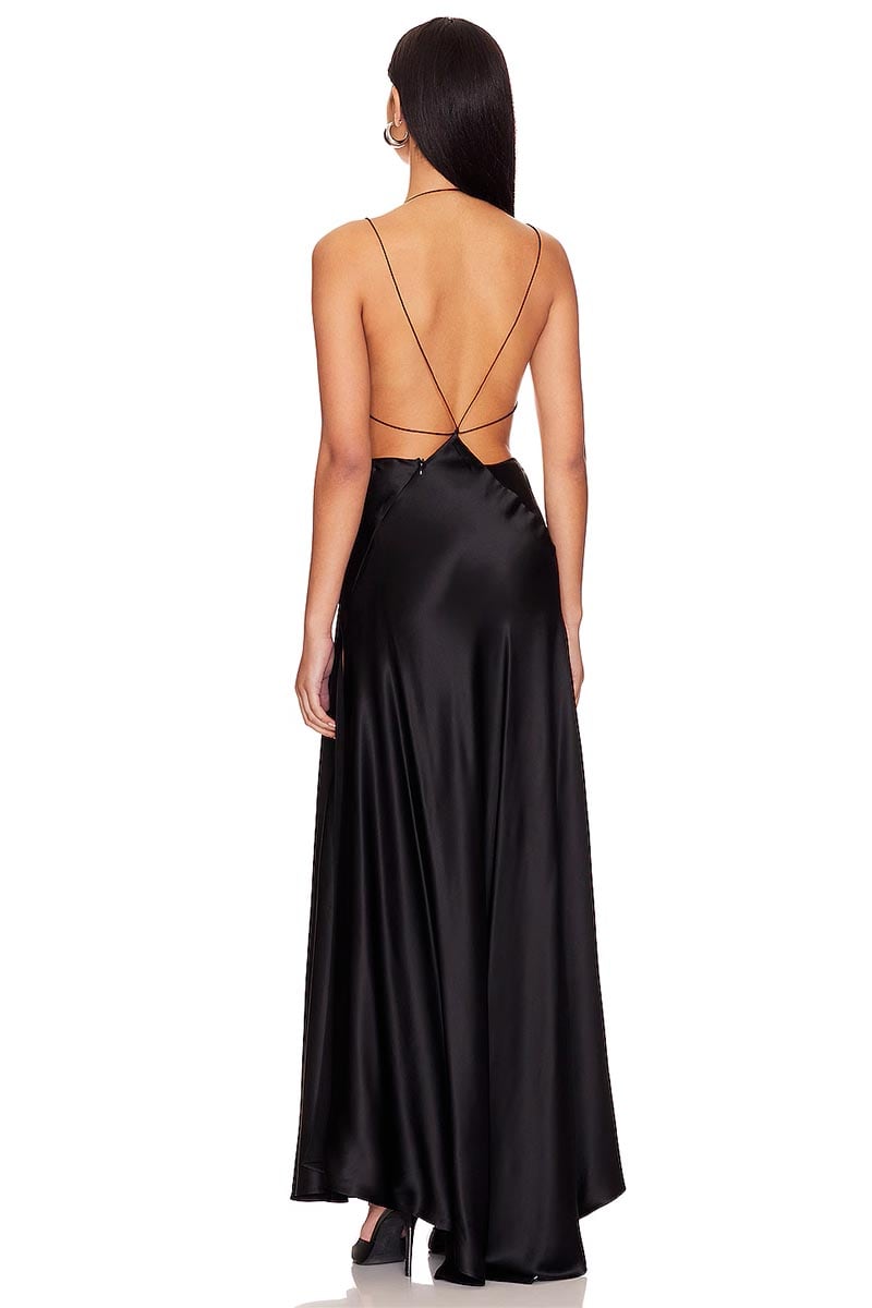 Leslie Satin Strappy Maxi Dress | Jewelclues #color_black