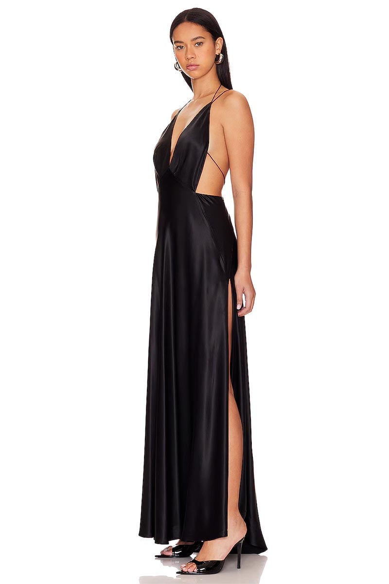 Leslie Satin Strappy Maxi Dress | Jewelclues #color_black