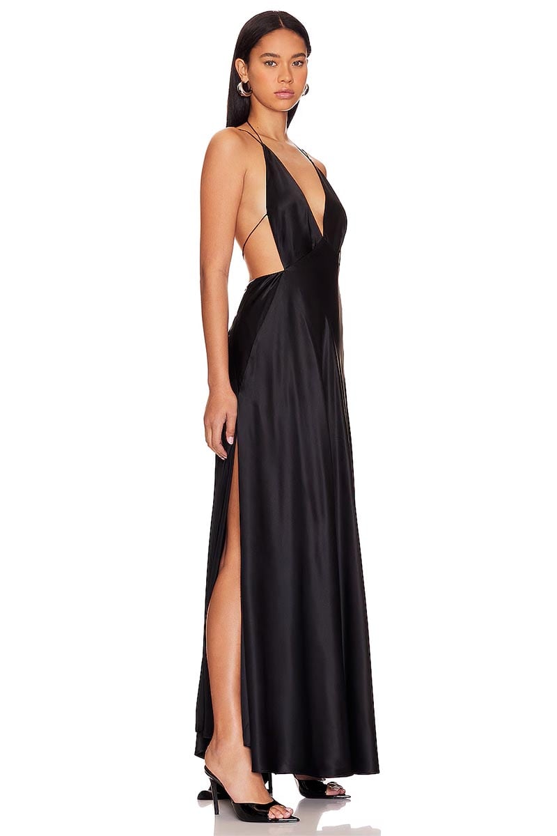 Leslie Satin Strappy Maxi Dress | Jewelclues #color_black