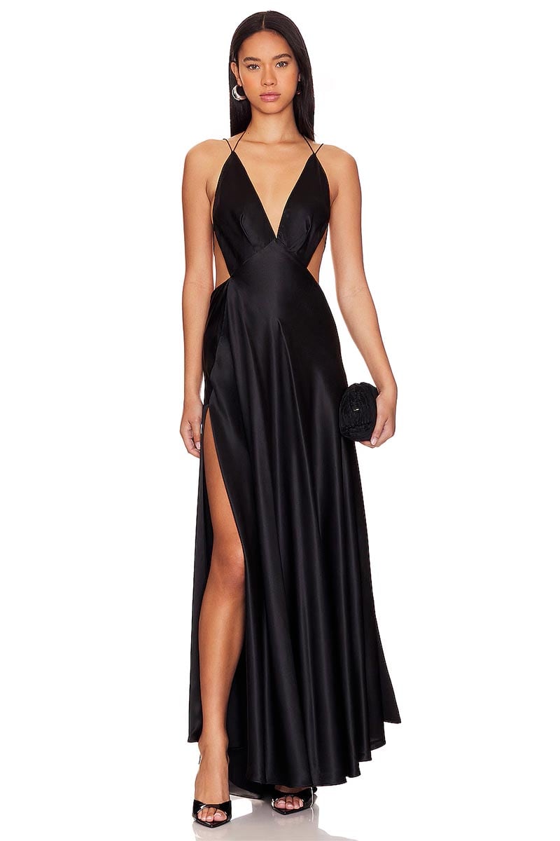 Leslie Satin Strappy Maxi Dress | Jewelclues #color_black