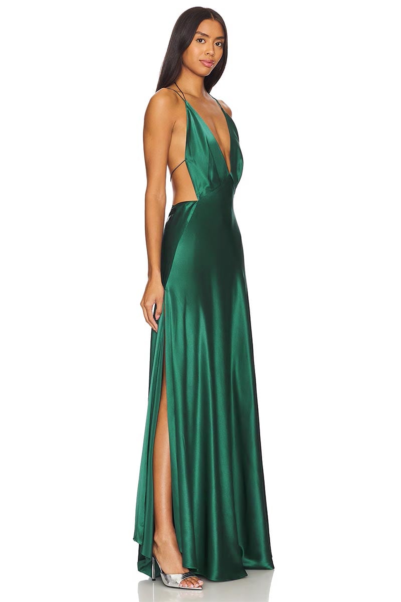 Leslie Satin Strappy Maxi Dress | Jewelclues #color_green