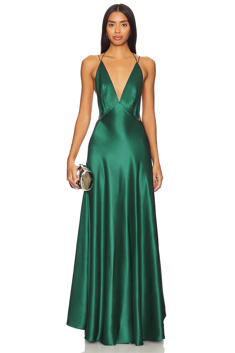 Leslie Satin Strappy Maxi Dress | Jewelclues #color_green