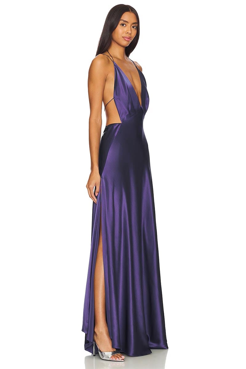 Leslie Satin Strappy Maxi Dress | Jewelclues #color_purple