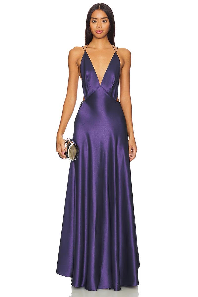 Leslie Satin Strappy Maxi Dress | Jewelclues #color_purple