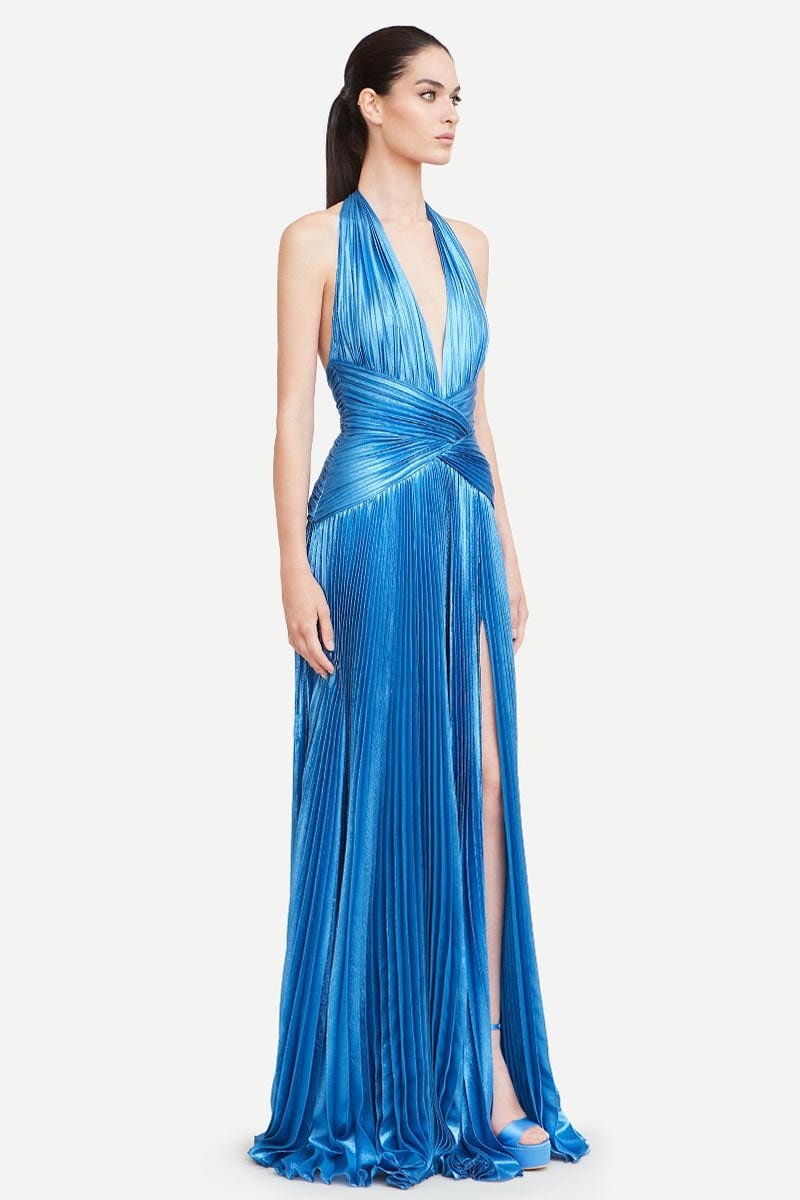 Lisa Pleated Satin Maxi Dress | Jewelclues