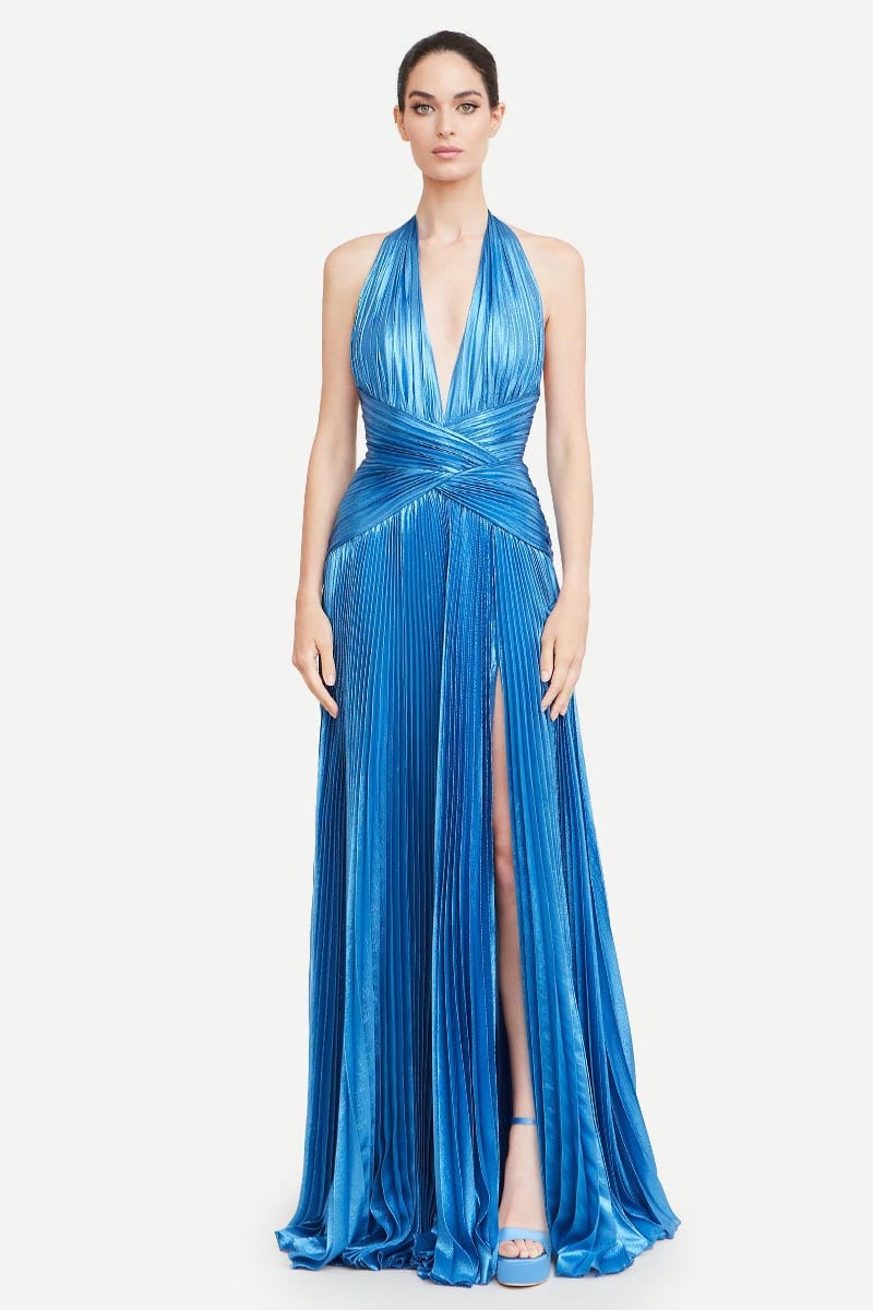 Lisa Pleated Satin Maxi Dress | Jewelclues