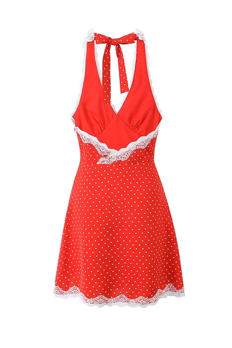 Lottie Red Polka Dot Halter Mini Dress | Jewelclues