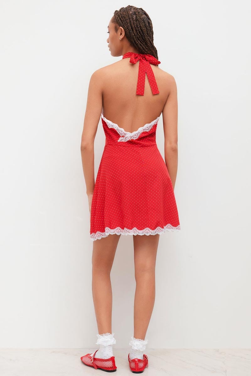 Lottie Red Polka Dot Halter Mini Dress | Jewelclues