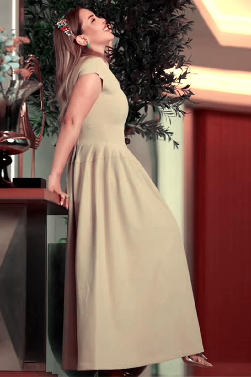 Loveliest Glance Asymmetrical Midi Dress | Jewelclues #color_taupe