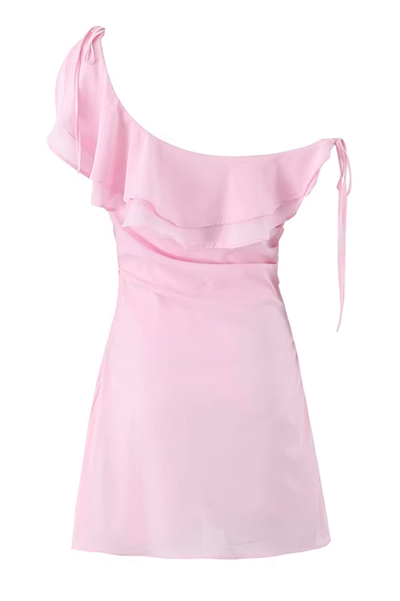 Lynne One-Shoulder Pink Mini Dress | Jewelclues