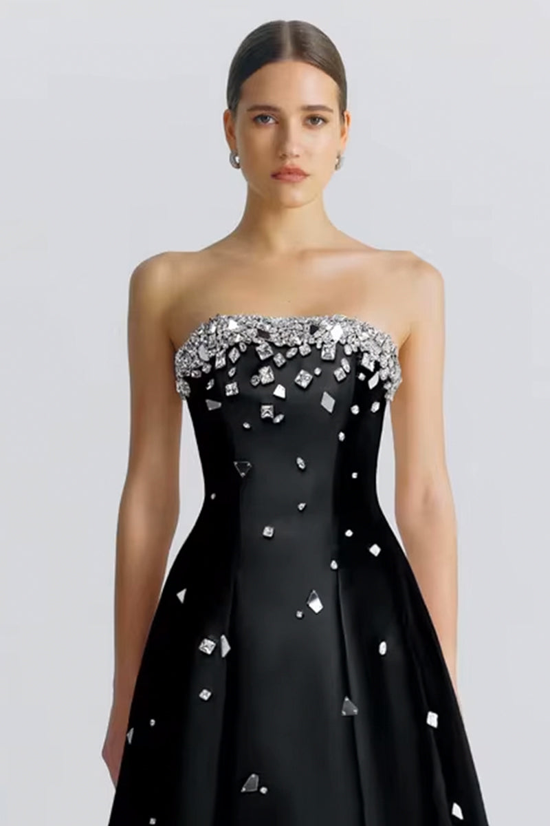 Moonlit Jewel Embellished Strapless Maxi Dress | Jewelclues #color_black