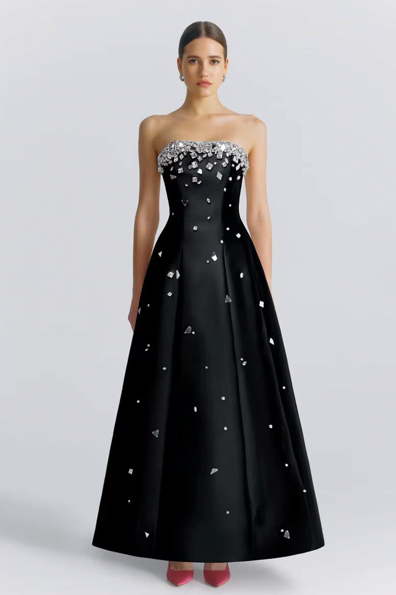 Moonlit Jewel Embellished Strapless Maxi Dress | Jewelclues #color_black