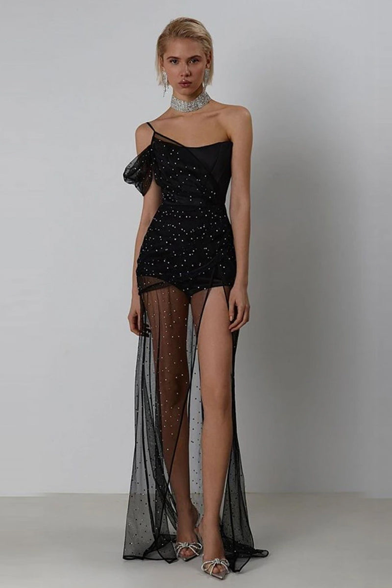 Black mesh evening outlet gown