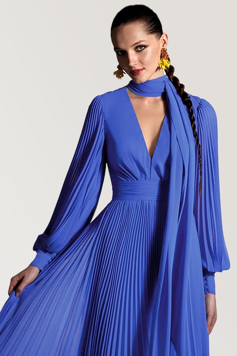 Noelani Pleated Maxi Dress | Jewelclues #color_blue