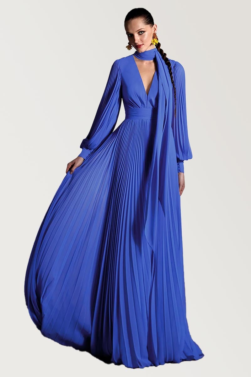 Noelani Pleated Maxi Dress | Jewelclues #color_blue