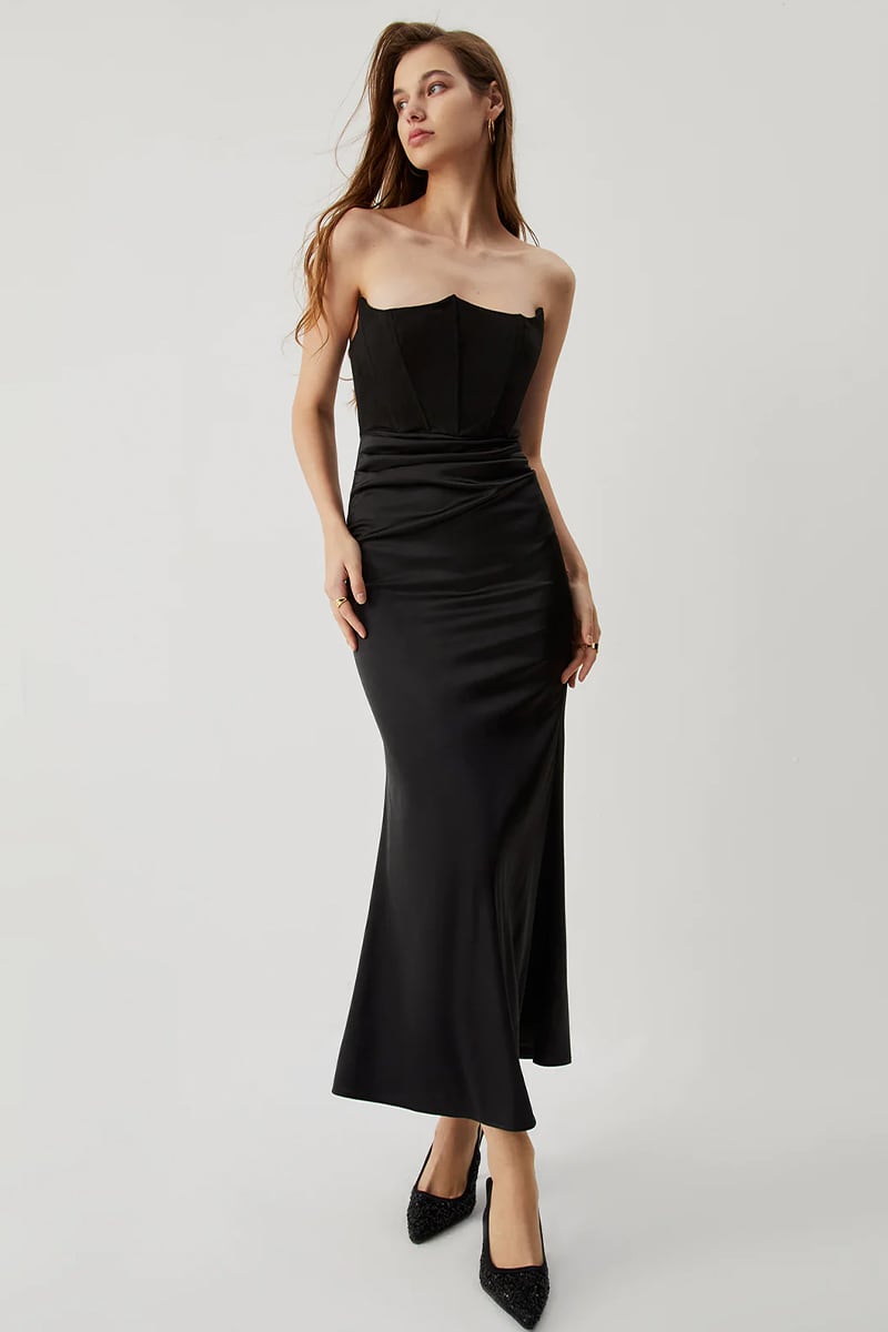 Casette Strapless Slip Dress In Black