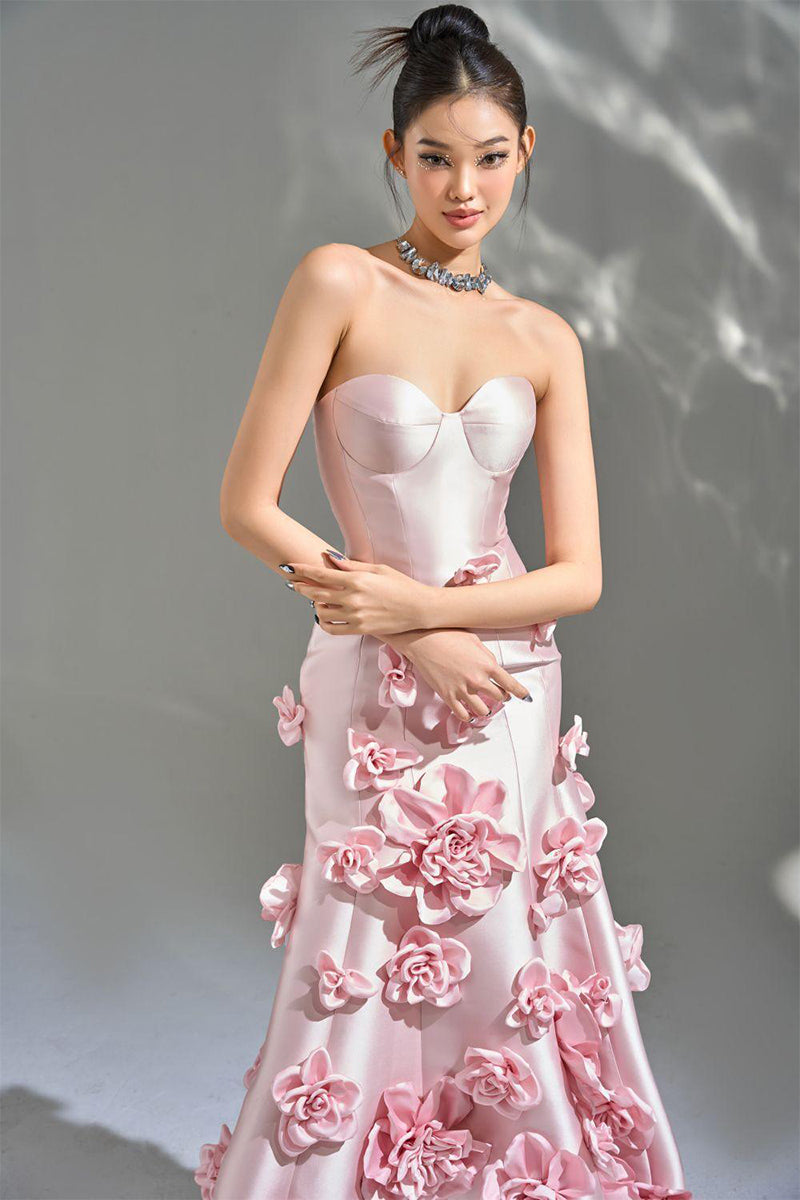 Samara 3D Floral Strapless Maxi Dress | Jewelclues