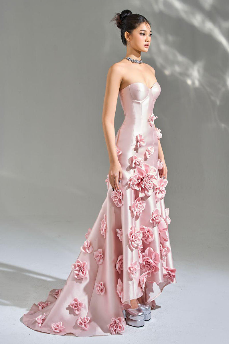 Samara 3D Floral Strapless Maxi Dress | Jewelclues