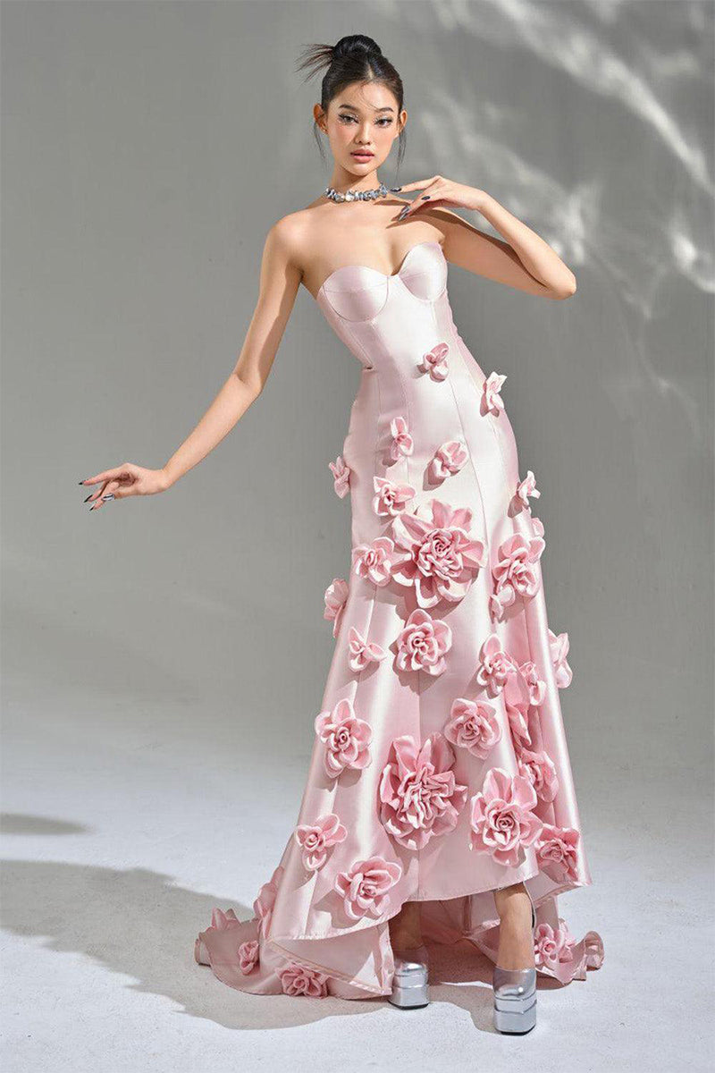 Samara 3D Floral Strapless Maxi Dress | Jewelclues