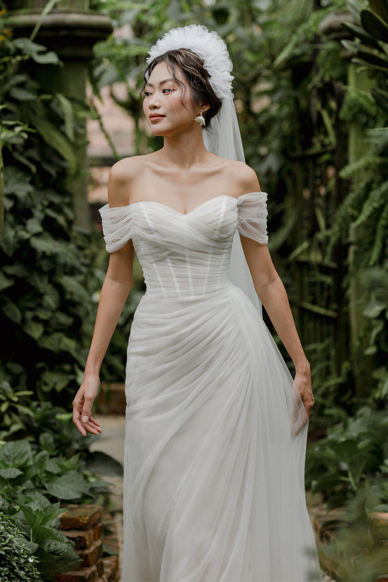 Sandra Off-the-Shoulder Corset Wedding Dress | Jewelclues