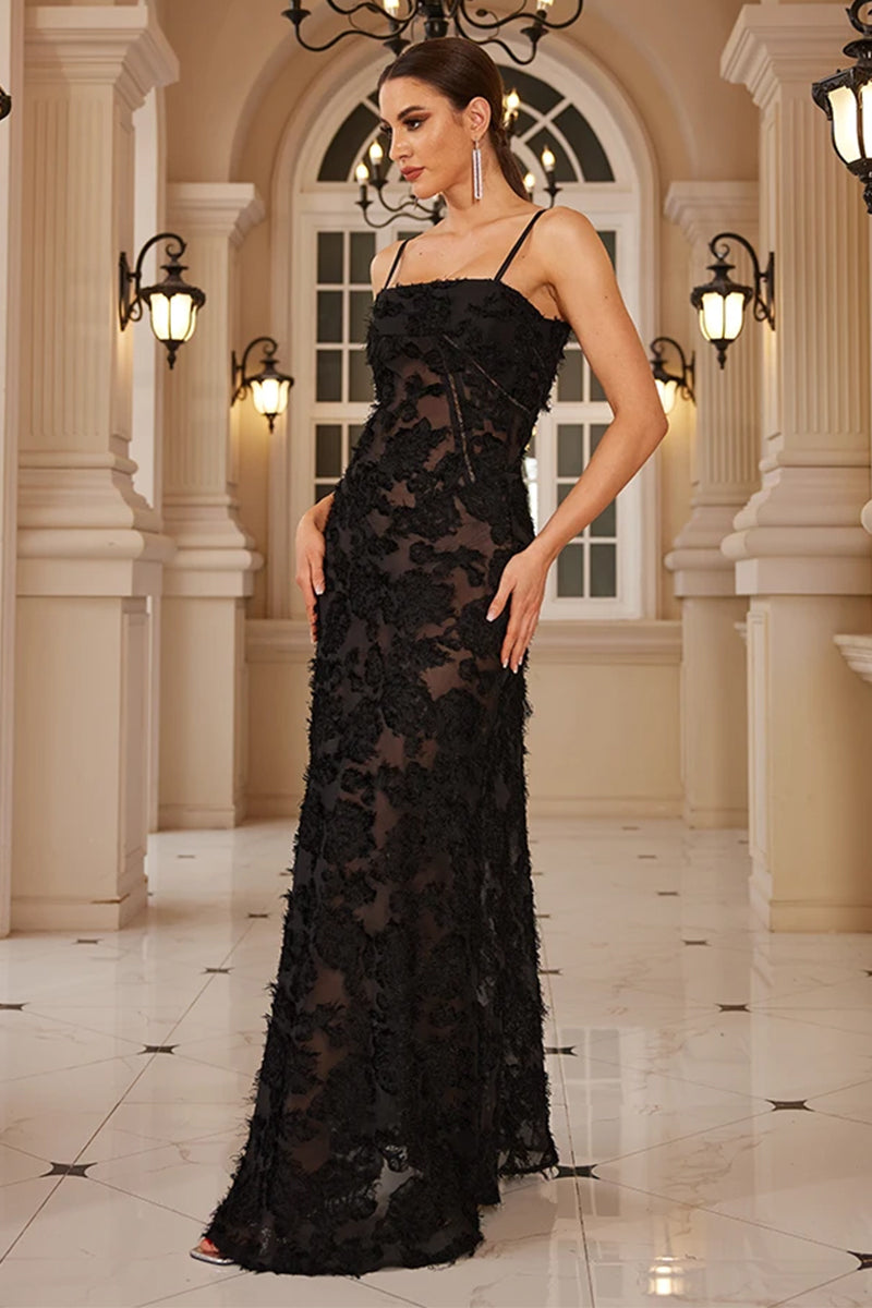 Sensational Sheer Black Lace Maxi Dress