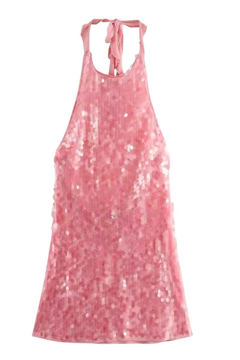 Soiree Sweetie Pink Sequin Mini Dress | Jewelclues