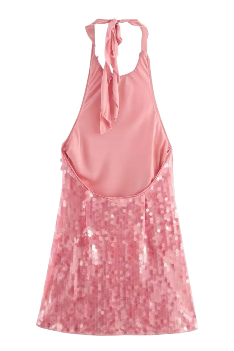 Soiree Sweetie Pink Sequin Mini Dress | Jewelclues