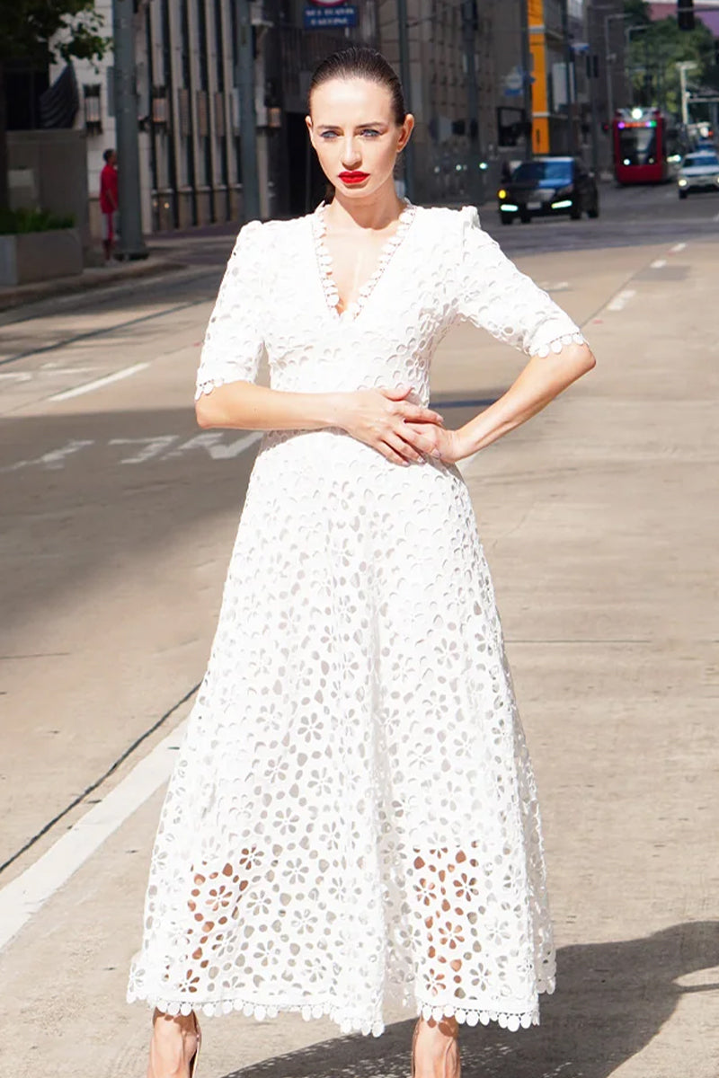 Summer White Eyelet Dress, US fashion