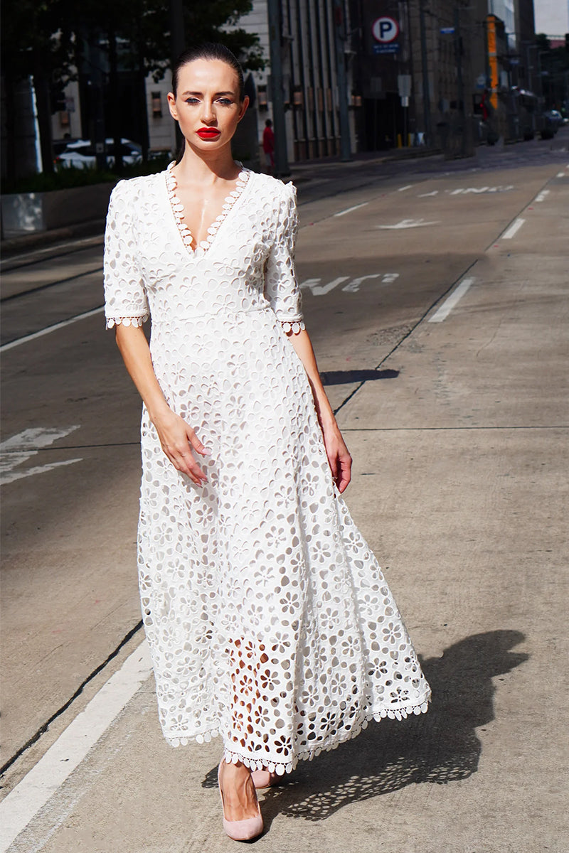 White eyelet store long sleeve dress