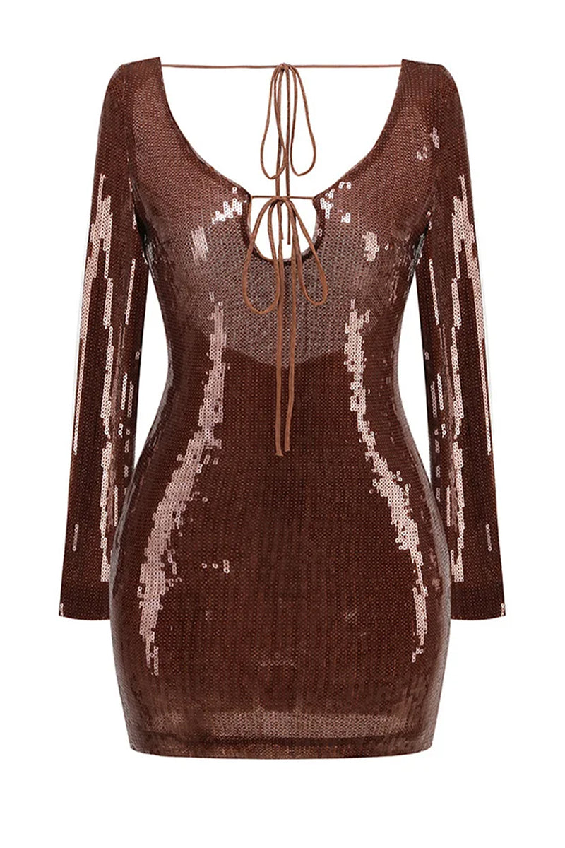 Sultry Evening Long Sleeve Sequin Mini Dress | Jewelclues