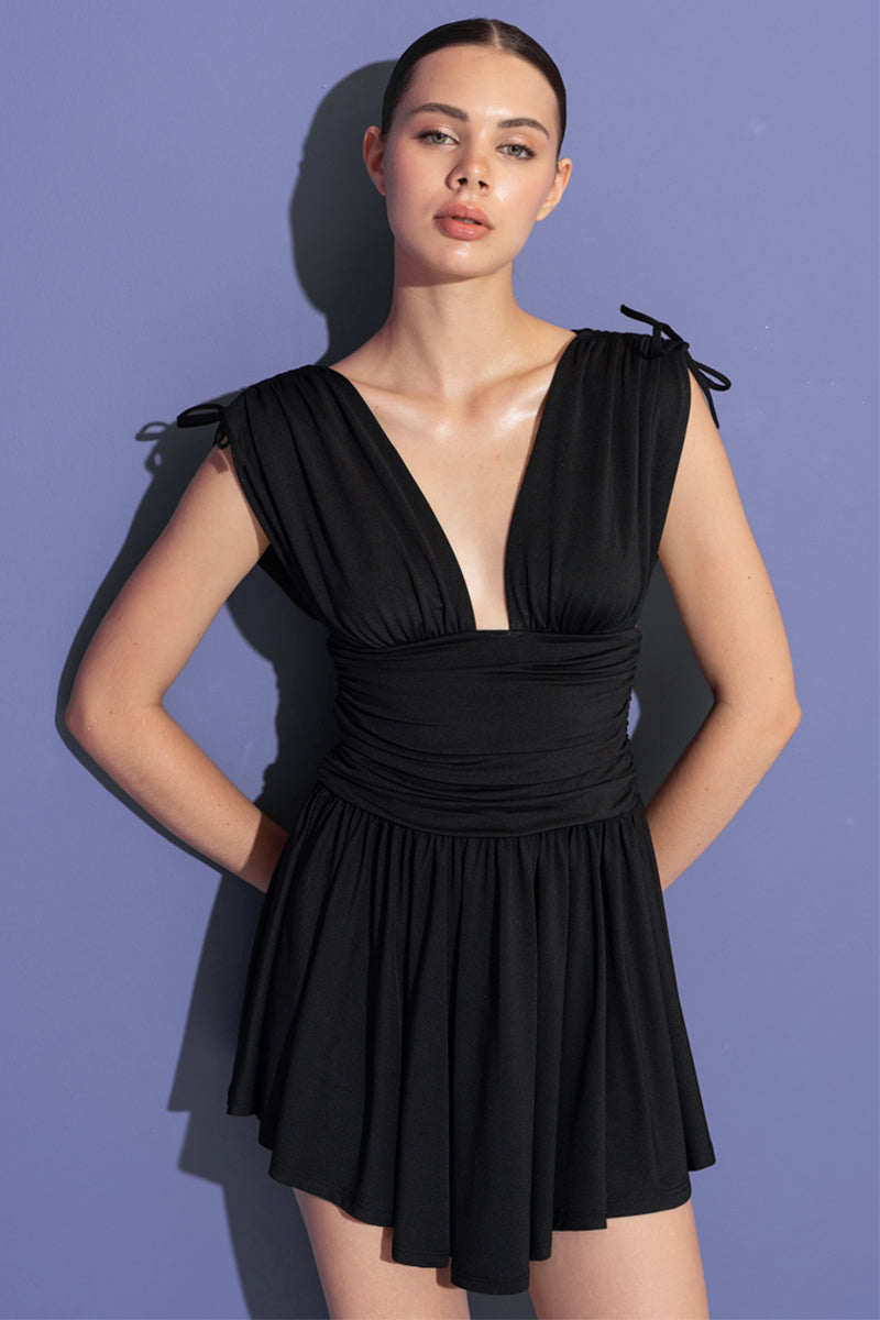 Summer Perfection Ruched Mini Dress | Jewelclues #color_black