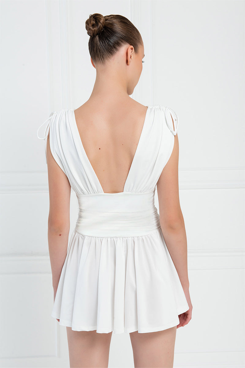 Summer Perfection Ruched Mini Dress | Jewelclues #color_white