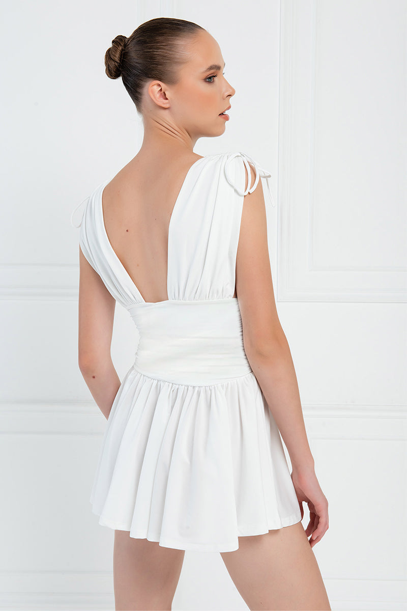 Summer Perfection Ruched Mini Dress | Jewelclues #color_white