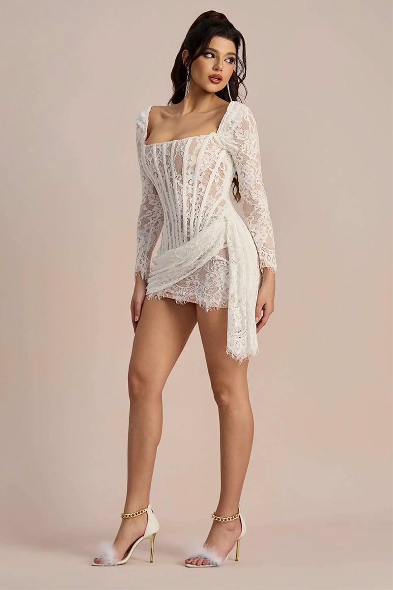 Tangela Lace Corset Mini Dress | Jewelclues #color_white