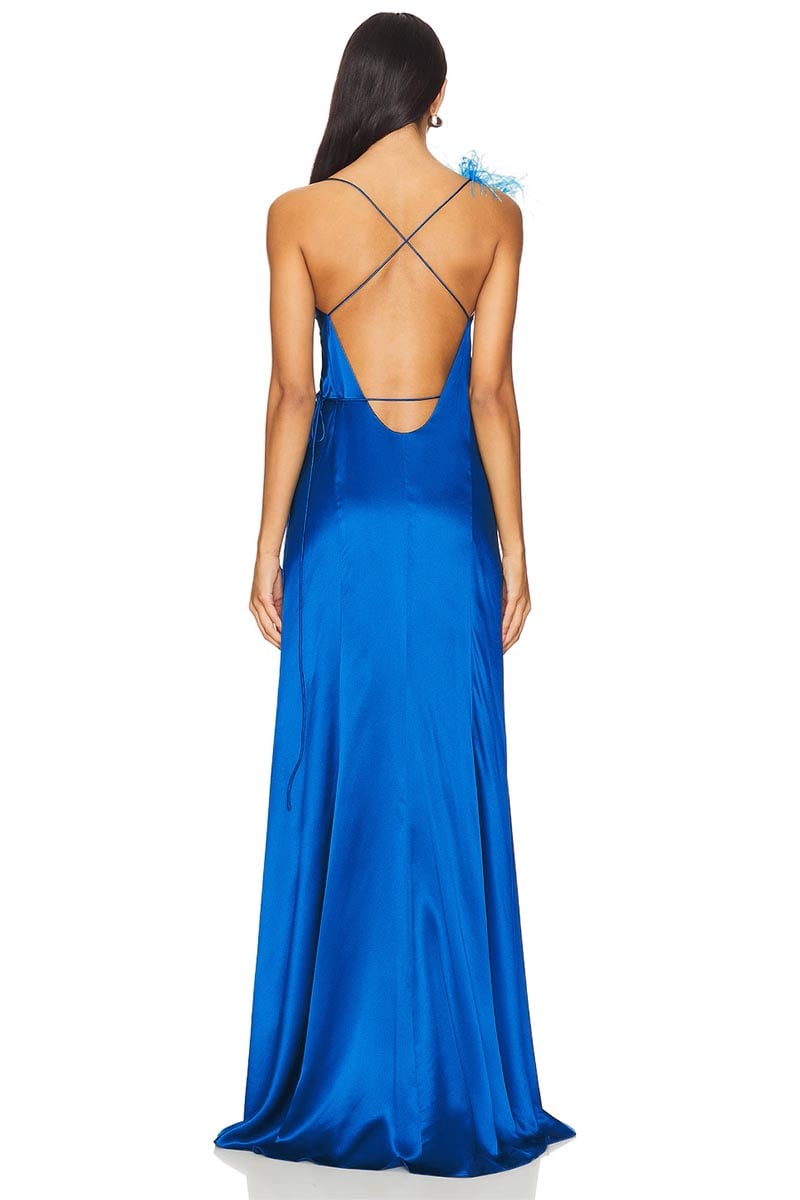 Tatev Satin Wrap Maxi Dress | Jewelclues #color_blue