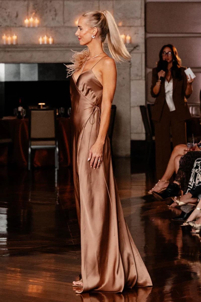 Tatev Satin Wrap Maxi Dress | Jewelclues #color_mocha